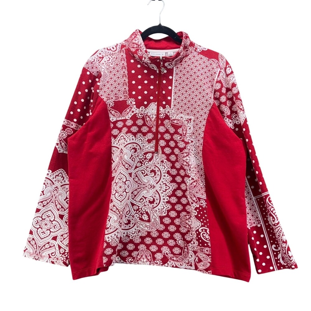 Susan Graver Quarter Zip Red 1X